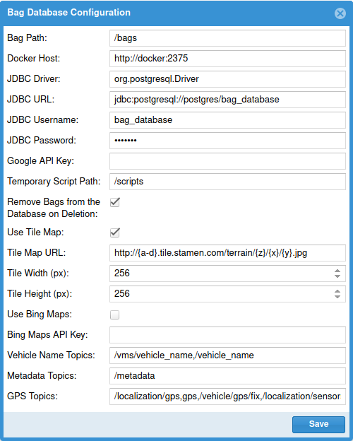 Bag Database Configuration